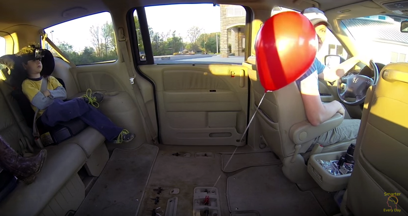 Helium balloon in a minivan appears to defy physics