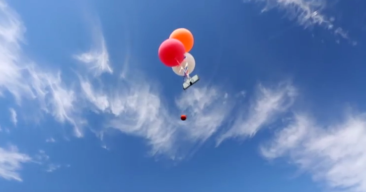 Guys hang basketball hoop from helium balloons, make impossible shots