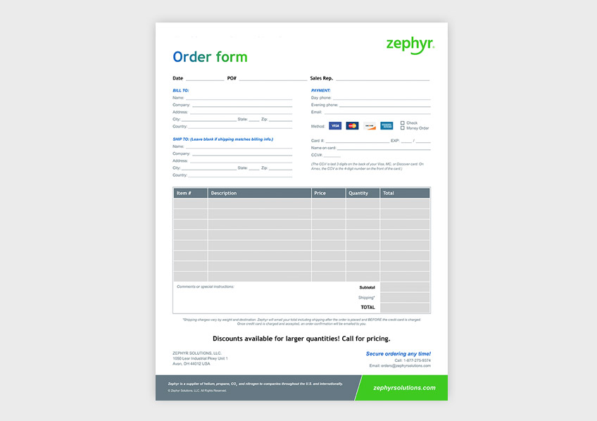 Zephyr Solutions Helium & Equipment Order Form 
