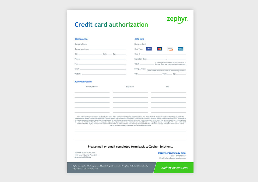 Credit Card Authorization Form | Zephyr Solutions