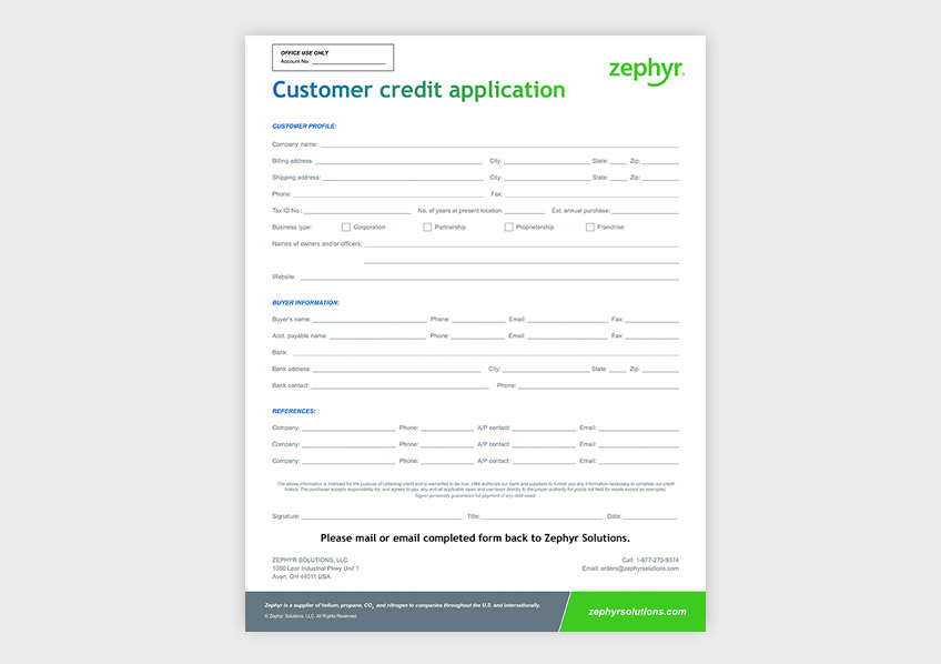 Customer Credit Application Form | Zephyr Solutions
