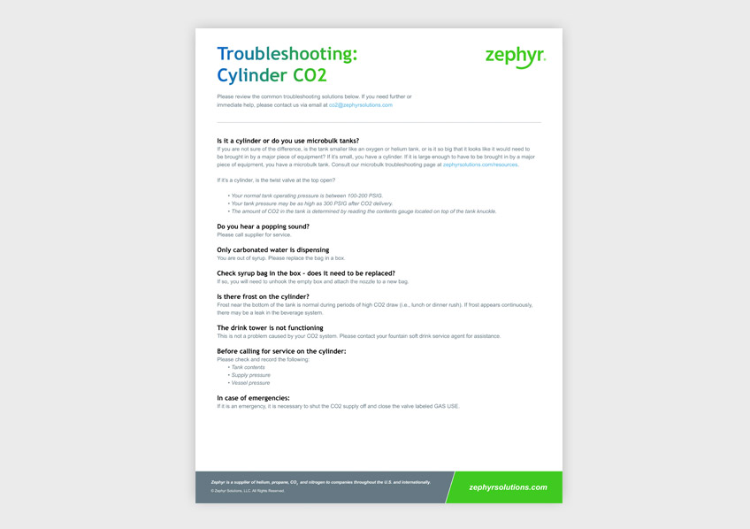 Troubleshooting Cylinder CO2 | Zephyr Solutions
